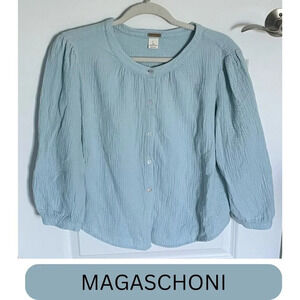 Magaschoni Light Blue Organic Cotton gauze Button Up Top 29754
